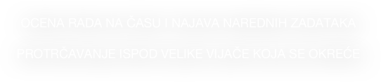 OCENA RADA NA ČASU I NAJAVA NAREDNIH ZADATAKA

PROTRČAVANJE ISPOD VELIKE VIJAČE KOJA SE OKREĆE
