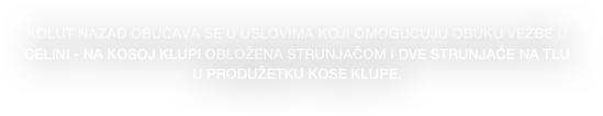 KOLUT NAZAD OBUČAVA SE U USLOVIMA KOJI OMOGUĆUJU OBUKU VEŽBE U CELINI - NA KOSOJ KLUPI OBLOŽENA STRUNJAČOM I DVE STRUNJAČE NA TLU U PRODUŽETKU KOSE KLUPE.
