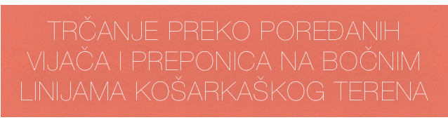 TRČANJE PREKO POREĐANIH VIJAČA I PREPONICA NA BOČNIM LINIJAMA KOŠARKAŠKOG TERENA