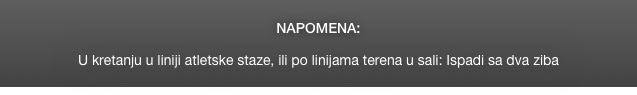 NAPOMENA:

U kretanju u liniji atletske staze, ili po linijama terena u sali: Ispadi sa dva ziba